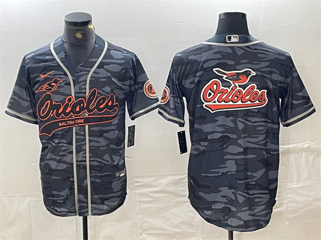 Men's Baltimore Orioles Gray Camo Team Big Logo Cool Base Stitched Jersey